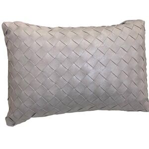 FRYE Woven Faux Leather Throw Pillow 19" X 13" light grey